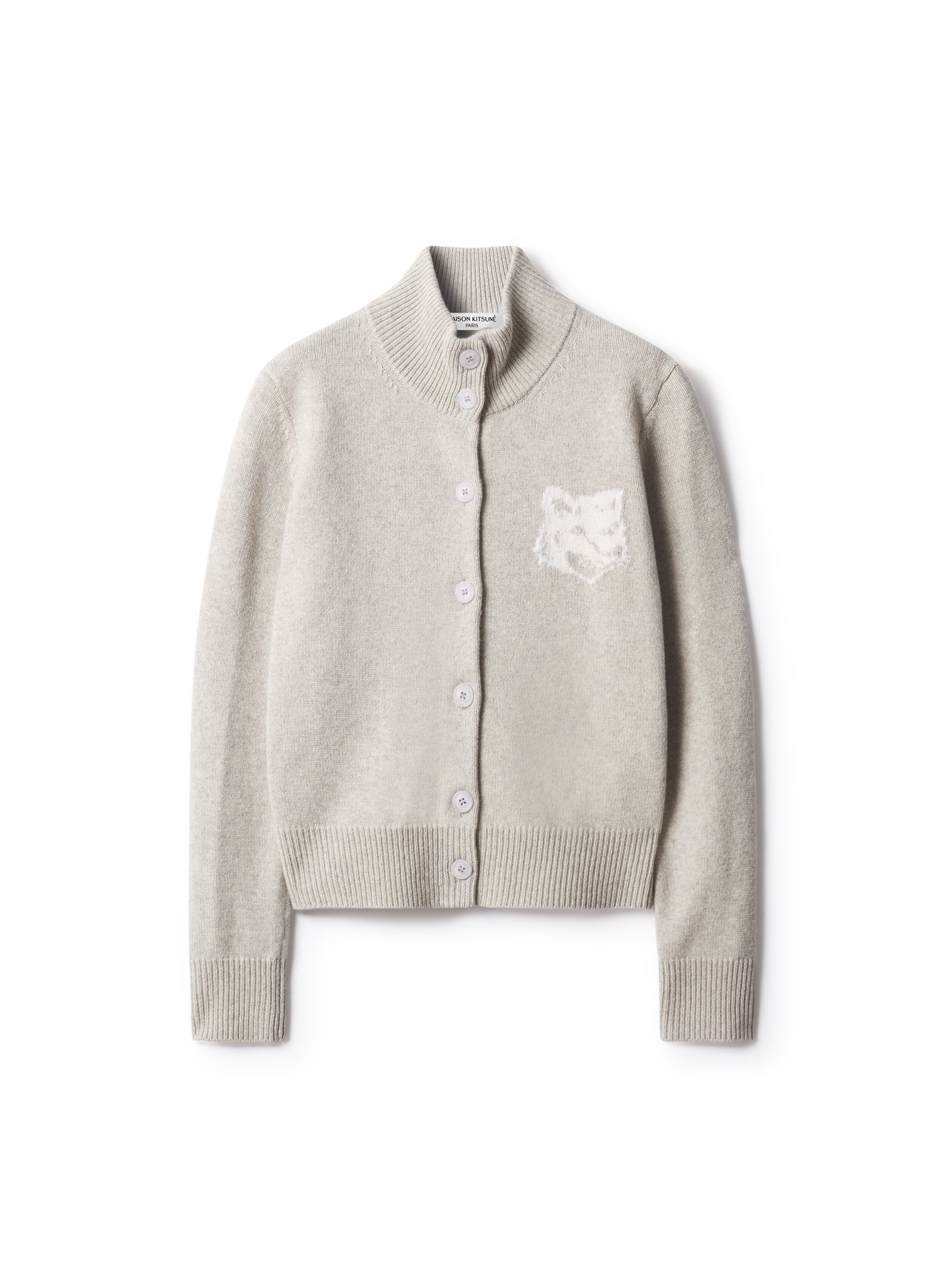 FOX HEAD INTARSIA MERINO HIGH NECK CARDIGAN