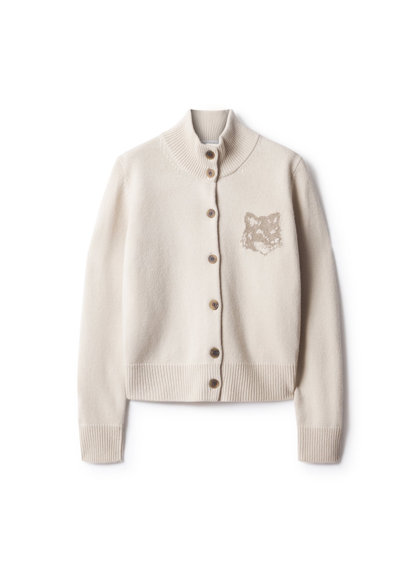 FOX HEAD INTARSIA MERINO HIGH NECK CARDIGAN