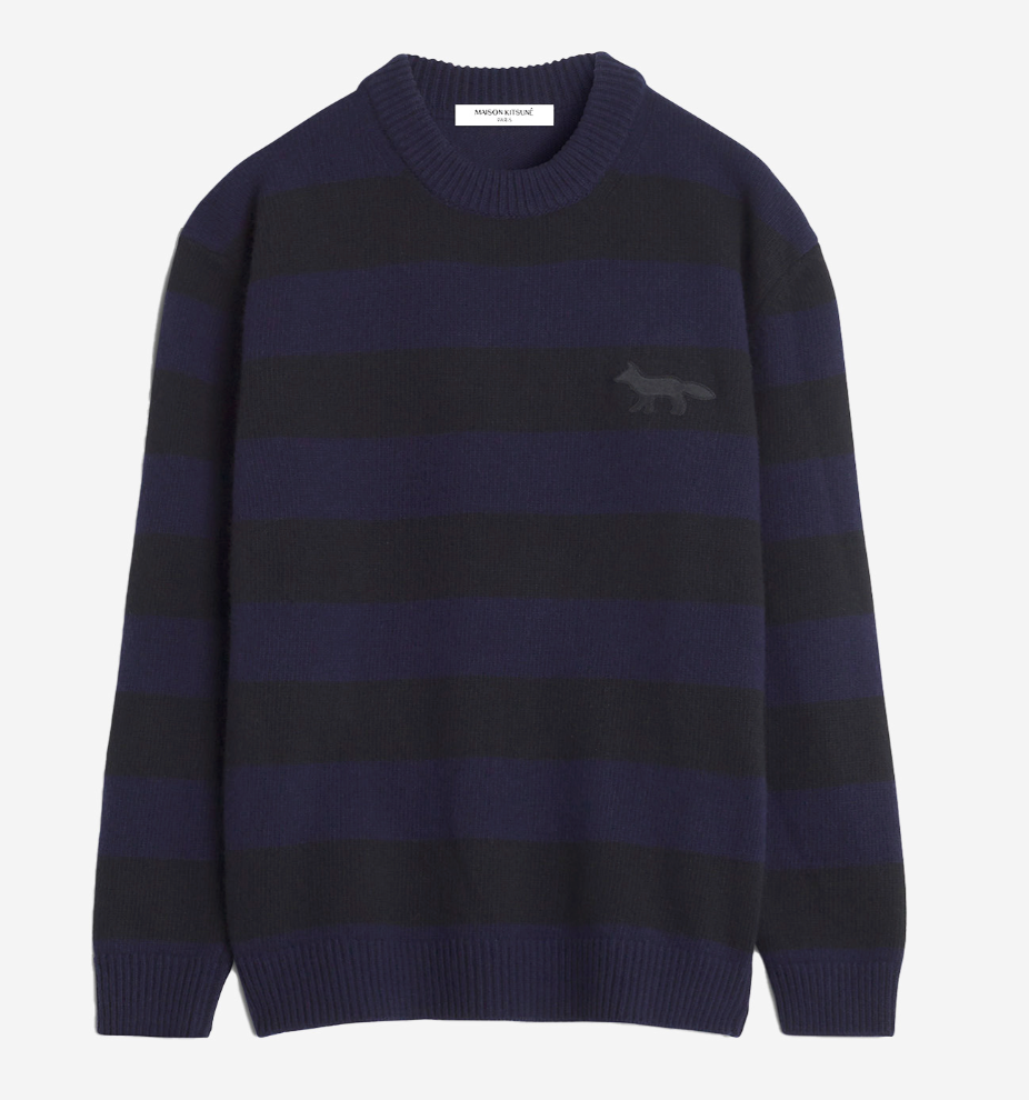 FESTIVE PROFILE FOX PATCH STRIPPED JUMPER BLACK/INK BLUE