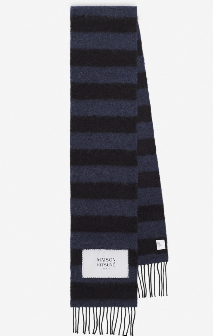 FESTIVE BABY ALPACA STRIPED SCARF BLACK/INK BLUE