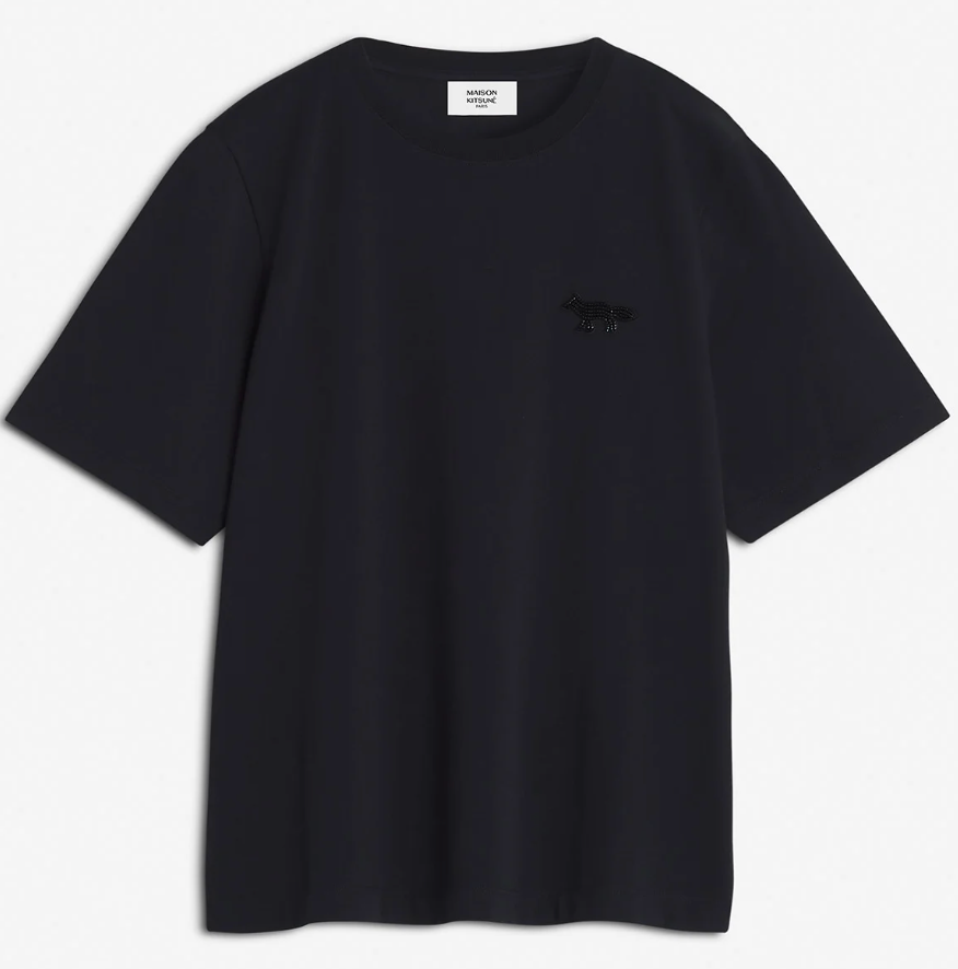 FESTIVE PROFILE FOX PEARLED PATCH COMFORT TEE-SHIRT BLACK