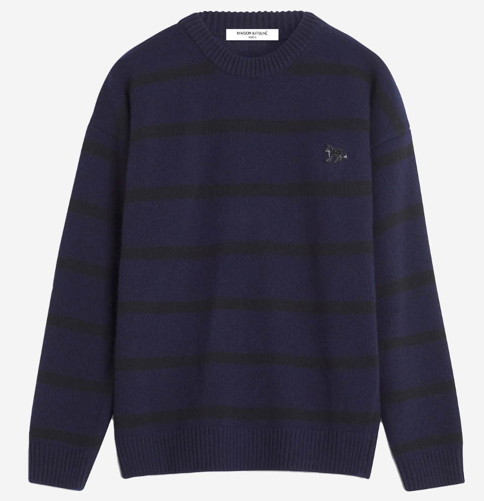 FESTIVE BABY FOX PATCH STRIPPED JUMPER BLACK/INK BLUE