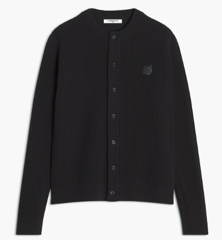 FOX HEAD WOOL RIBBED CARDIGAN