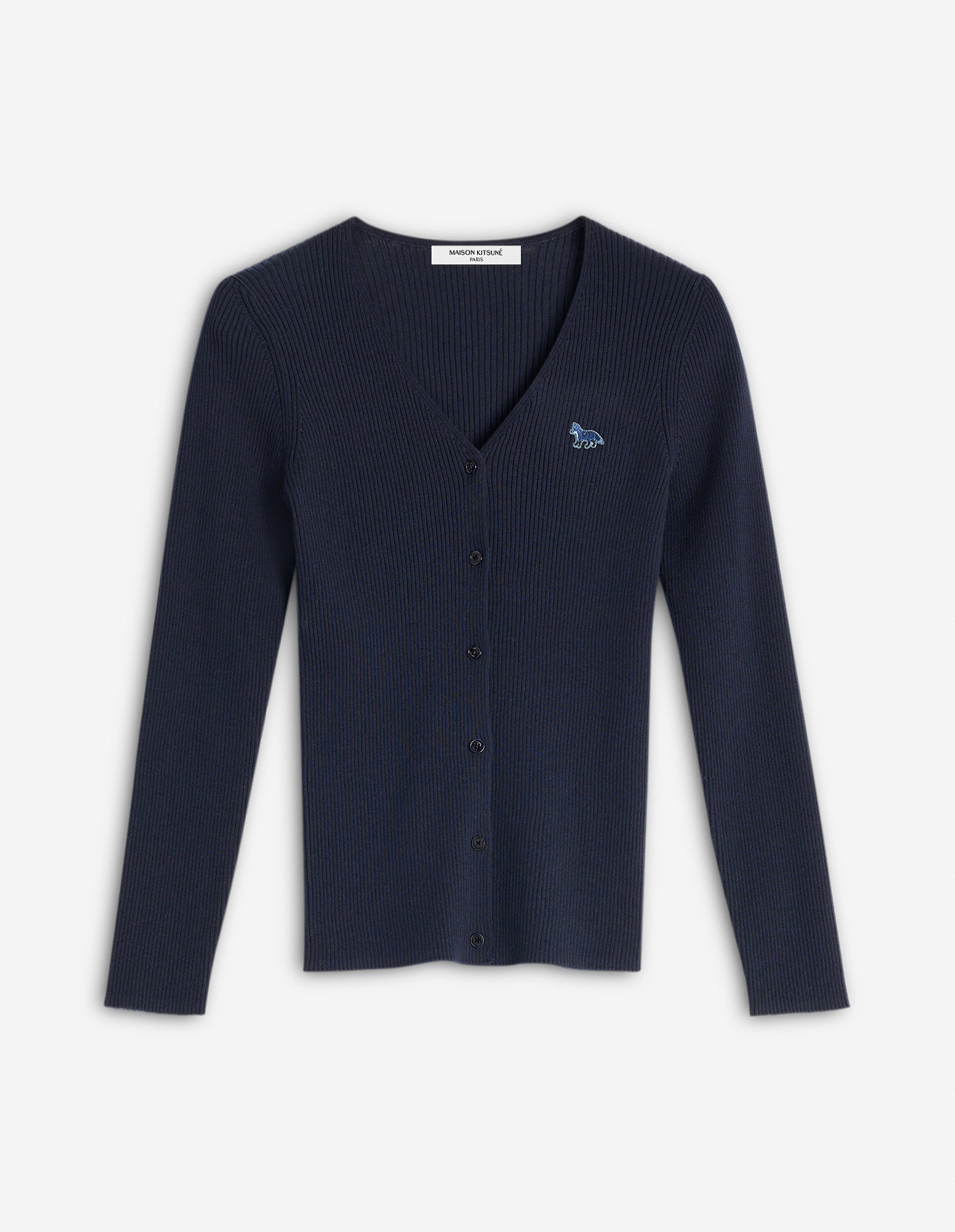 BABY FOX PATCH FINE RIBBED CARDIGAN NAVY