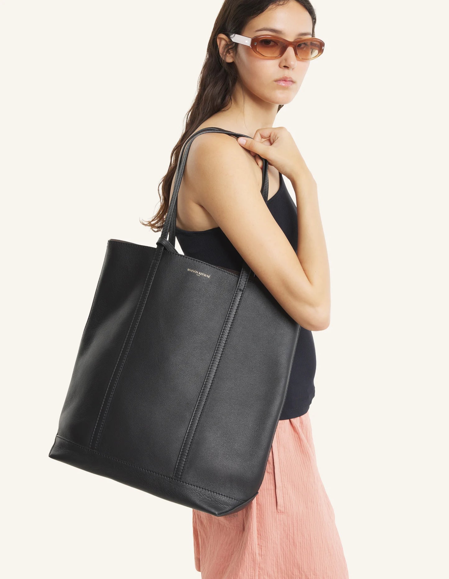 MAISON KITSUNE PARIS LEATHER TOTE