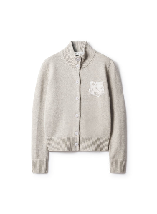 FOX HEAD INTARSIA MERINO HIGH NECK CARDIGAN
