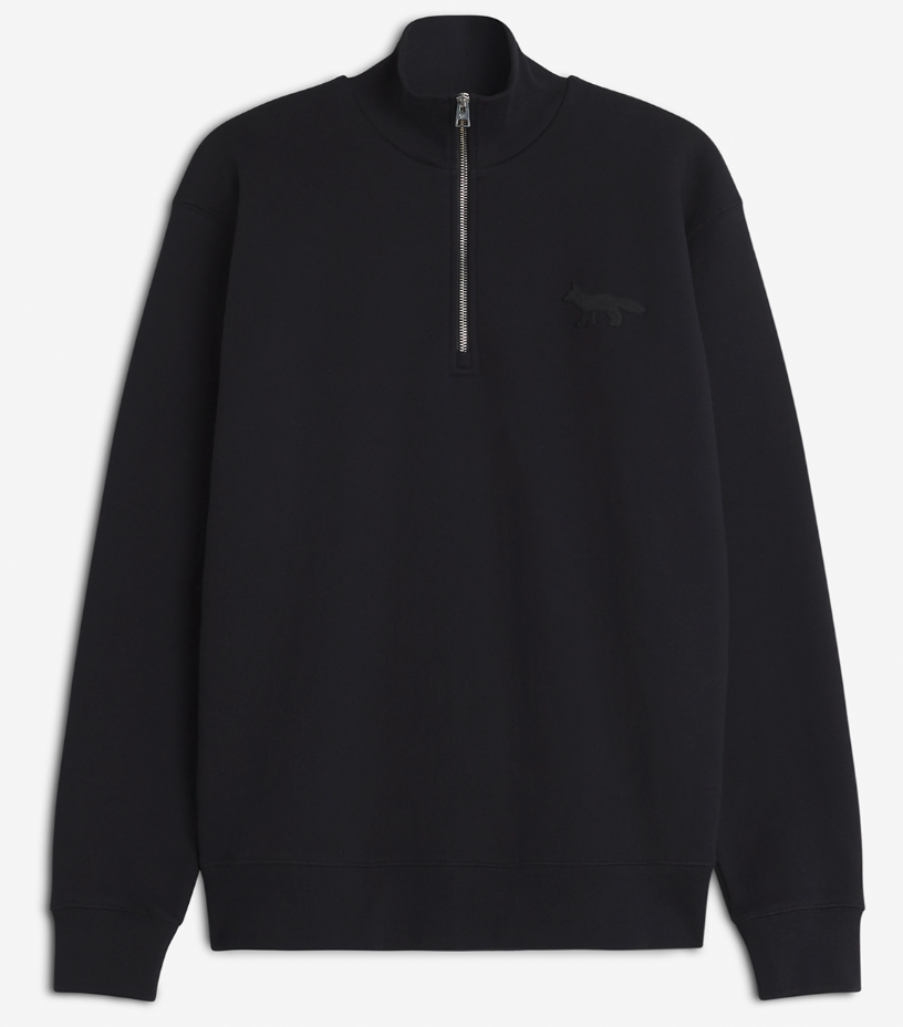 FESTIVE PROFILE FOX PATCH HALF ZIP SWEATSHIRT BLACK