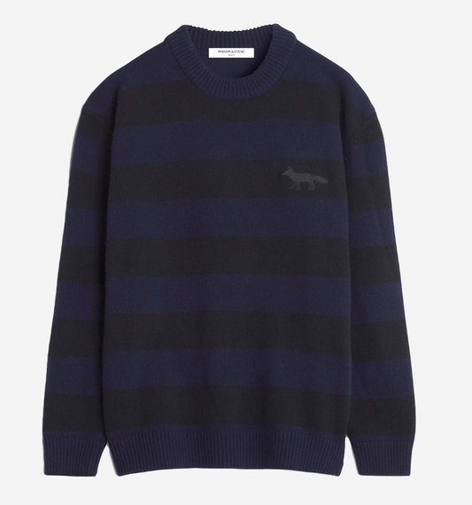 FESTIVE PROFILE FOX PATCH STRIPPED JUMPER BLACK/INK BLUE