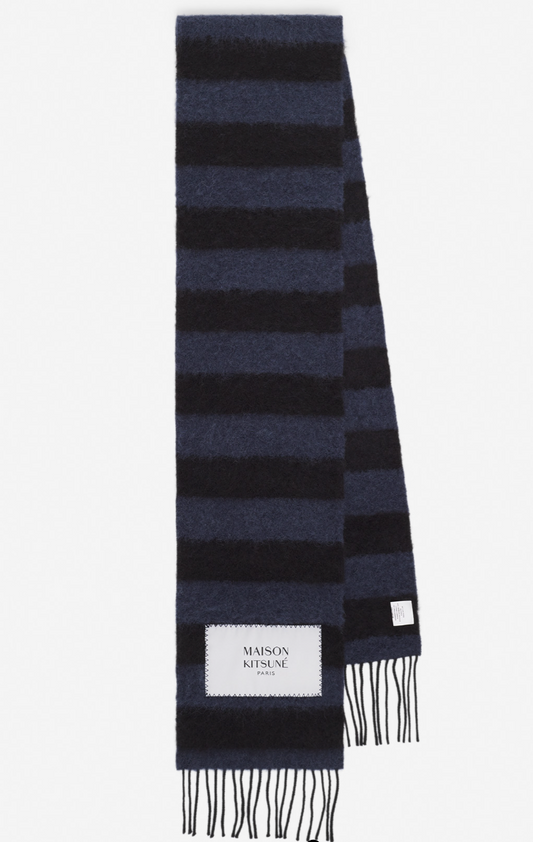 FESTIVE BABY ALPACA STRIPED SCARF BLACK/INK BLUE
