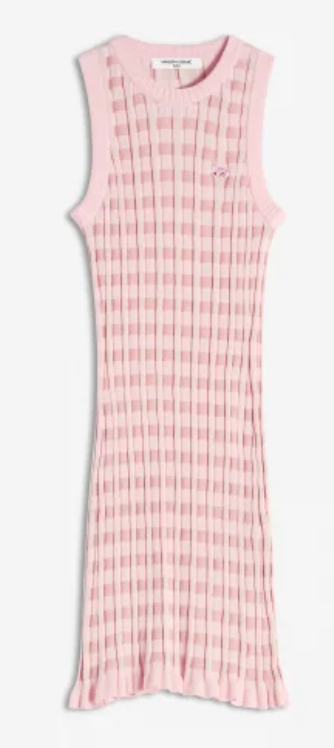 CHECKED RIBBED SHORT DRESS