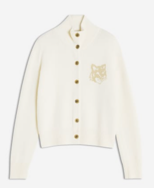 FOX HEAD INTARSIA MERINO HIGH NECK CARDIGAN