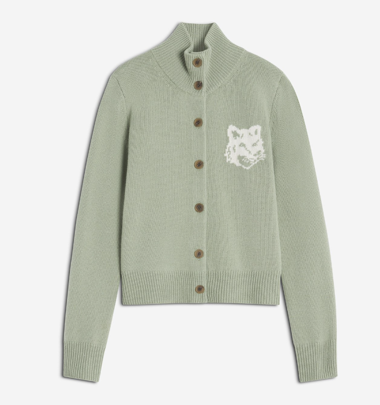 FOX HEAD INTARSIA MERINO HIGH NECK CARDIGAN