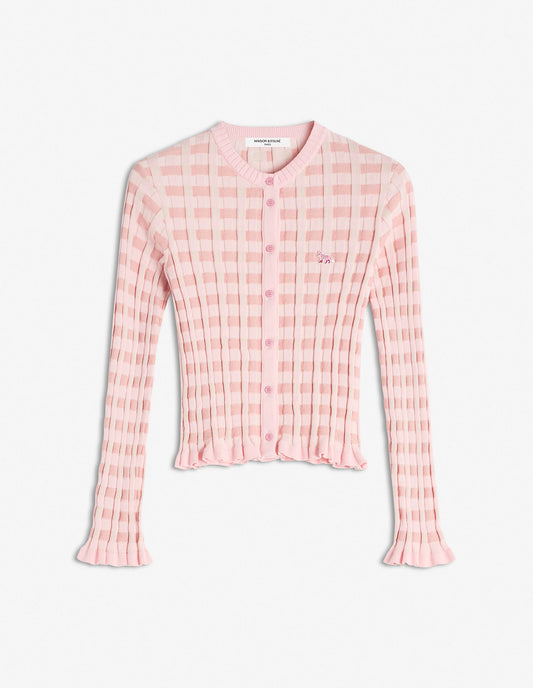 CHECKED RIBBED CARDIGAN
