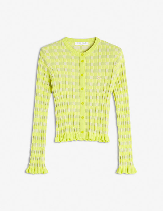 CHECKED RIBBED CARDIGAN