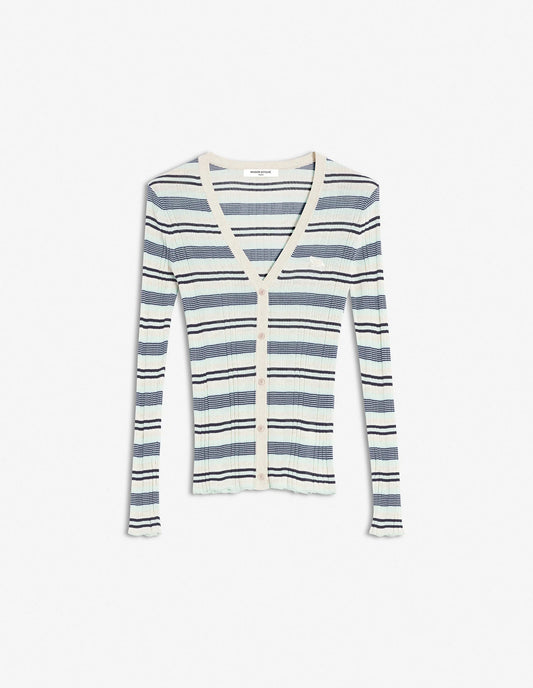FINE RIB STRIPED CARDIGAN