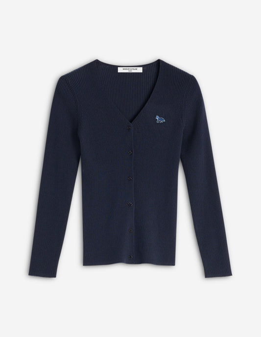 BABY FOX PATCH FINE RIBBED CARDIGAN NAVY