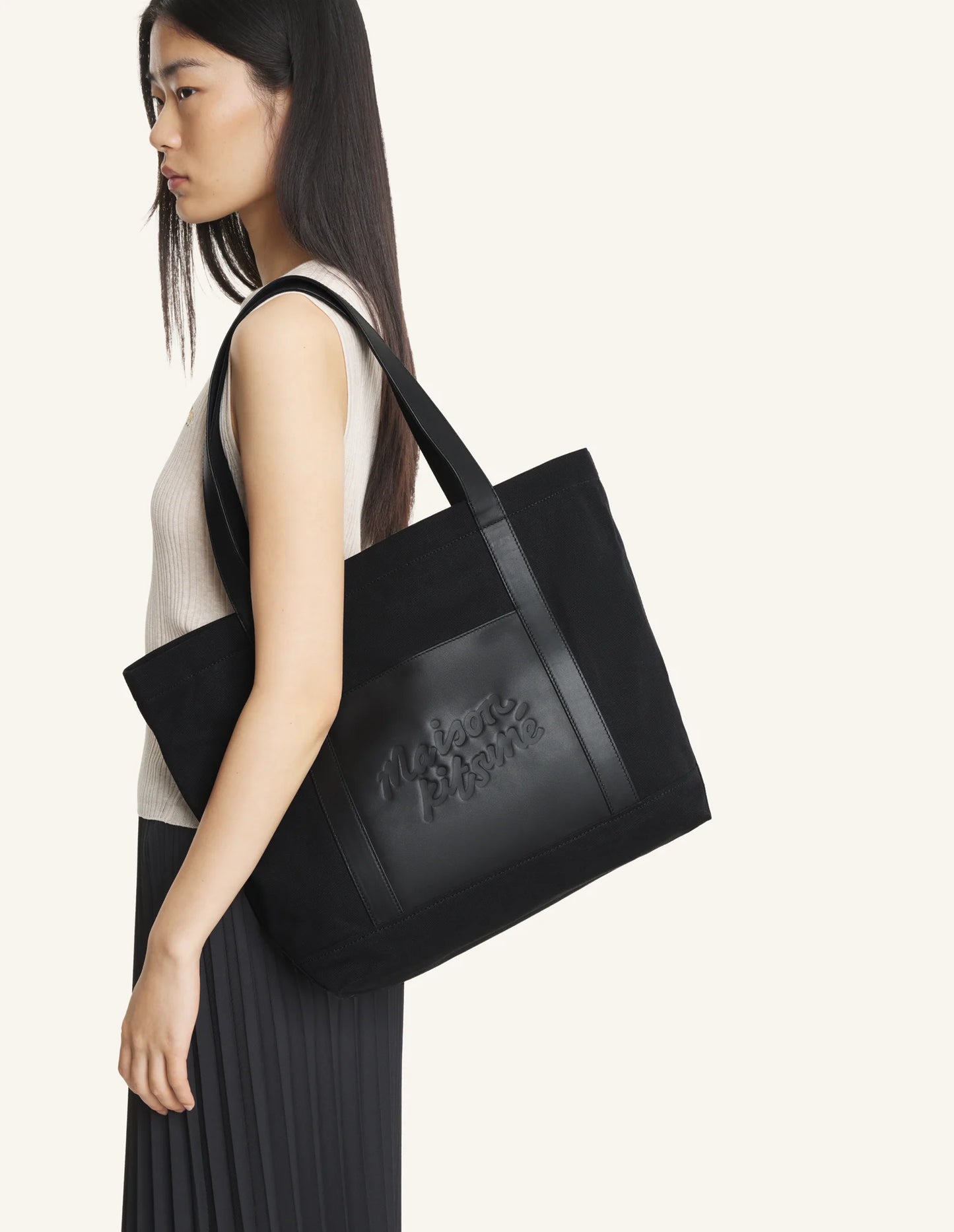 CANVAS AND LEATHER LARGE TOTE