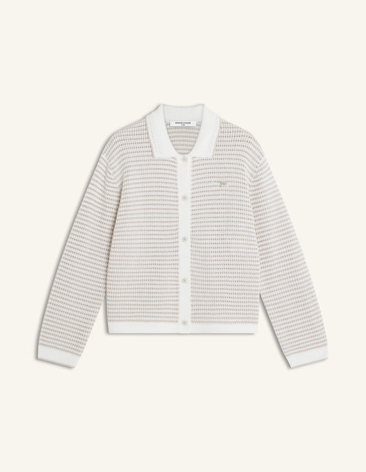 LACE KNIT STRIPED CARDIGAN