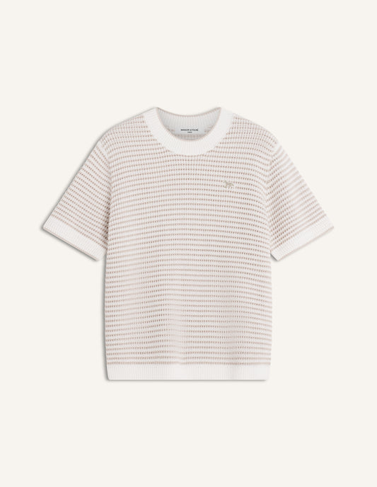 LACE KNIT STRIPED SHORT SLEEVE JUMPER