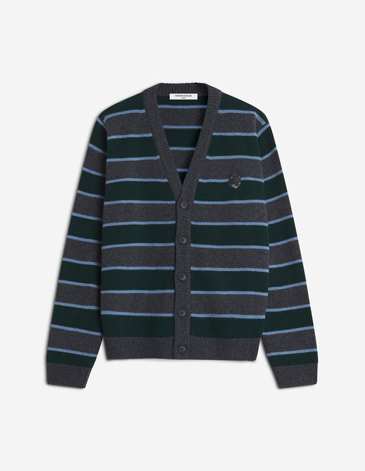 BOLD FOX HEAD PATCH STRIPED CARDIGAN