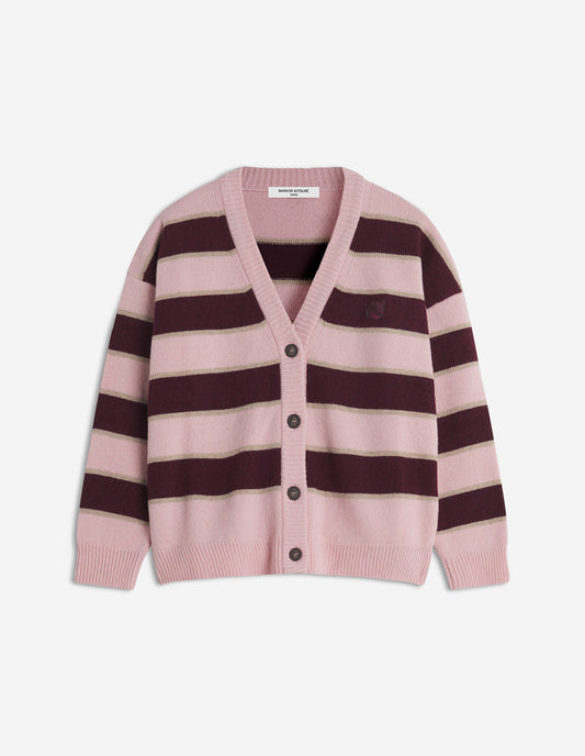 BOLD FOX HEAD PATCH STRIPED CARDIGAN